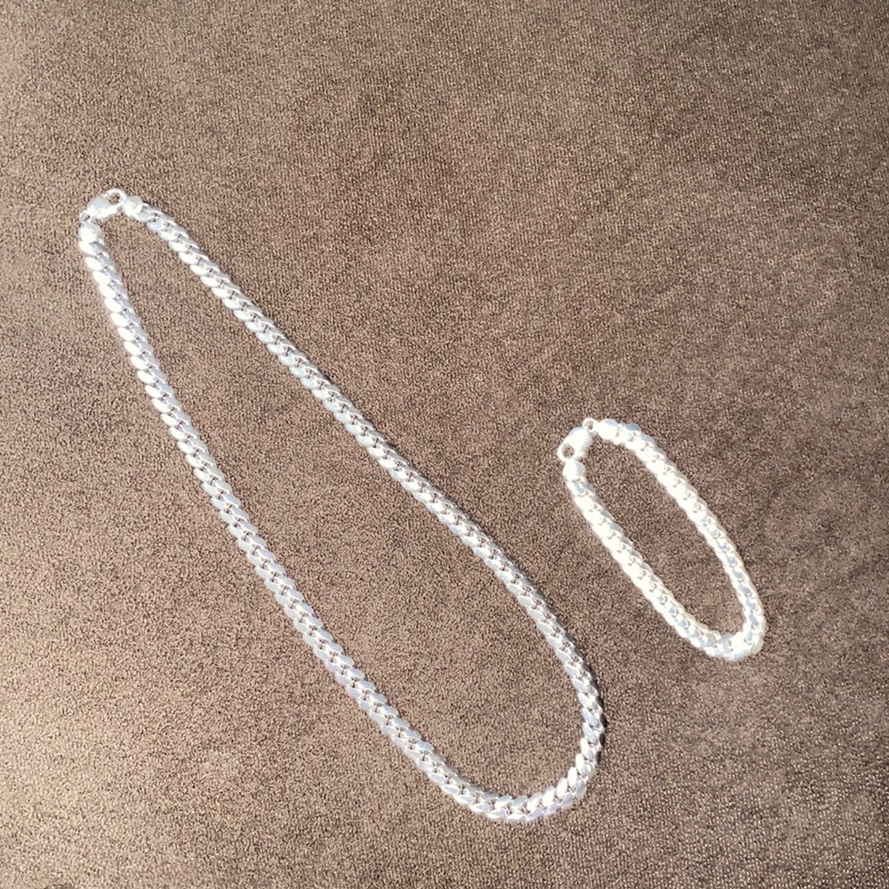 Italian Sterling Silver Polished Cuban Chain Necklace And Bracelet